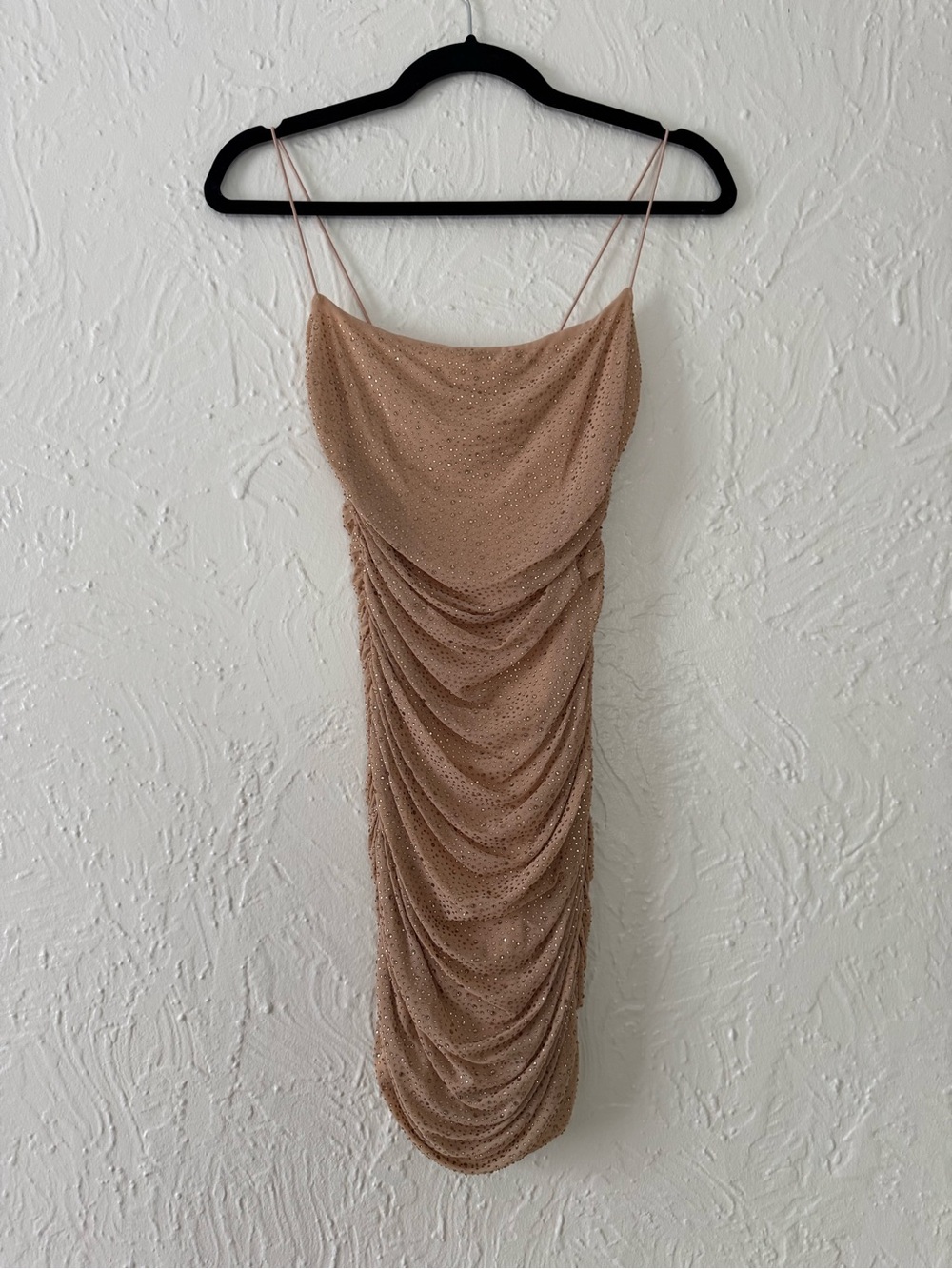 Oh Polly Blush Nude Ruched Sparkle Slip Dress
